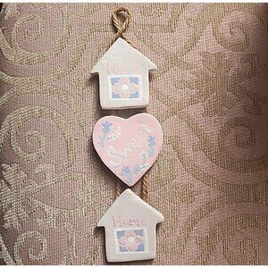 8 Inch Ceramic Home Sweet Home Blue Country Hanging Hearts Vintage 80s
